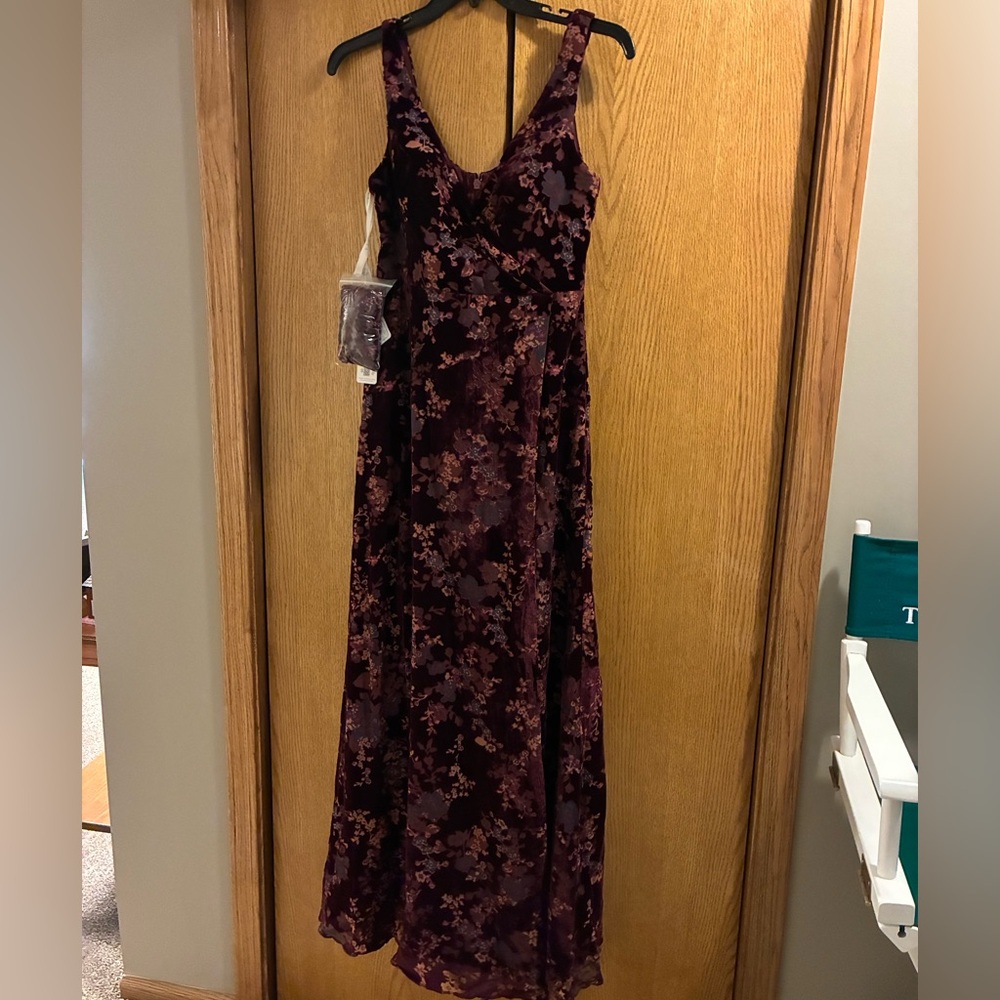 Azazie Atelier KRISTINA WINE GRAY MULTI MAXI DRESS - Size 8 - Picture 4 of 6